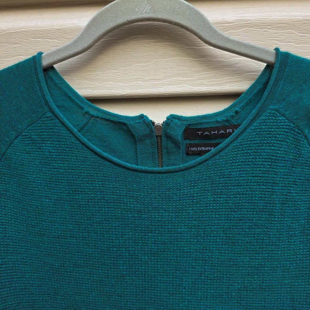Lightweight Merino Wool Sweater Womens M Emerald Green Textured Knit Roll Neck - Picture 2 of 5